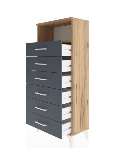 Arges Dolap Tek Raflı 6 Çekmeceli 60x30x134 Çam-antrasit Atlas Çam