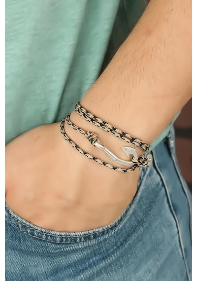 Krem Renk Çizgi Desenli Metal Kancalı Erkek Bileklik - Tj-eb2244-ks Çok Renkli
