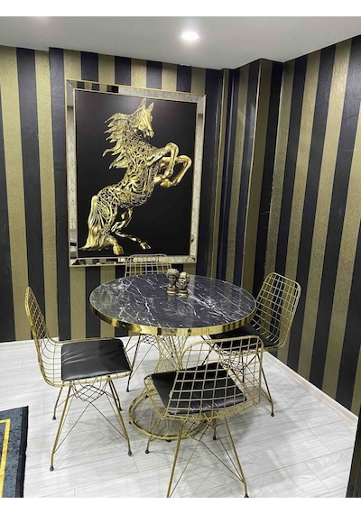 Avvio 90x90 Mira Siyah Mermer &4 Tel Ince Gold Mutfak Masa Takımı Siyah Avvio 90x90 Mira Siyah Mermer &4 Tel Ince Gold Mutfak Masa Takımı Siyah