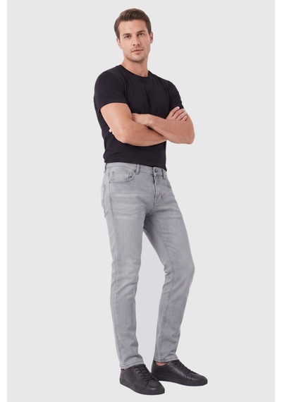 Deepsea Erkek Slim Fit Dar Kesim Likralı Gri Kot Pantolon Yumuşak Dokulu Esnek Jean 2600816