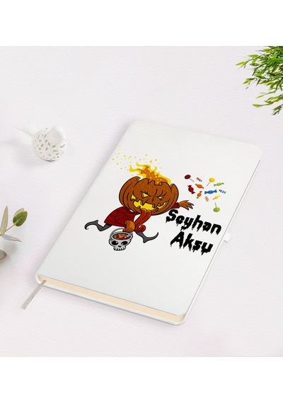 Kişiye Özel Happy Halloween Tasarımlı Beyaz Defter-12 Beyaz