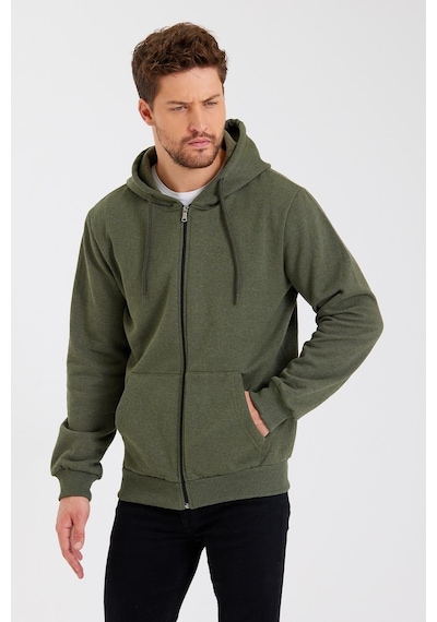 Comeor Kanguru Cepli Kapüşonlu Fermuarlı İçi Pamuklu Erkek Sweatshirt Haki 001 Haki