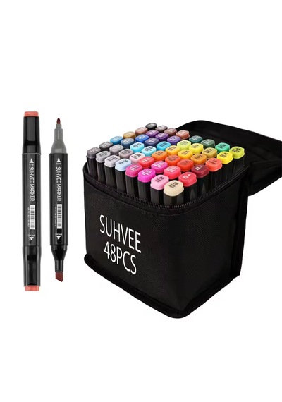 Suhvee 48'li Çift Taraflı Art Marker Keçeli Kalem Seti Çantalı