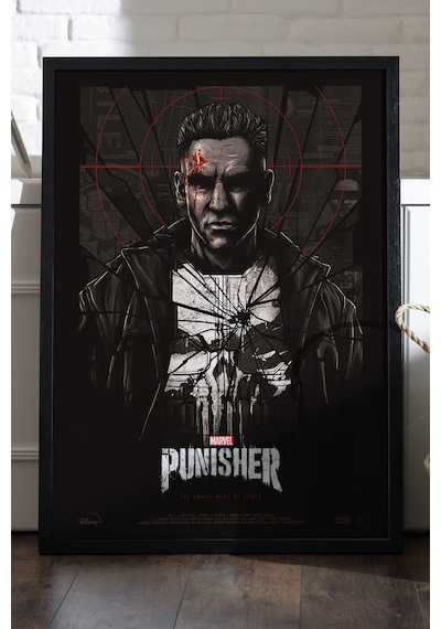Punisher Siyah Ahşap Çerçeveli Poster, Film Duvar Tablosu