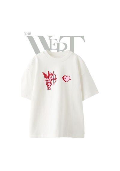 Thewert Cupid Heart Tasarım Baskılı Ünisex Beyaz Oversize T-shirt