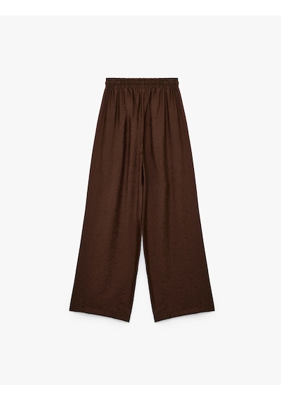Koton Modal Kumaş Cepli Beli Lastikli Bağlamalı Floral Dokulu Geniş Paça Pantolon Kahverengi 6wak40102pw Kahve