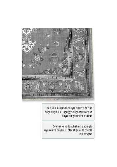 Gri Antrasit Klasik Madalyon Desenli Dekoratif Salon Halısı 3044-4