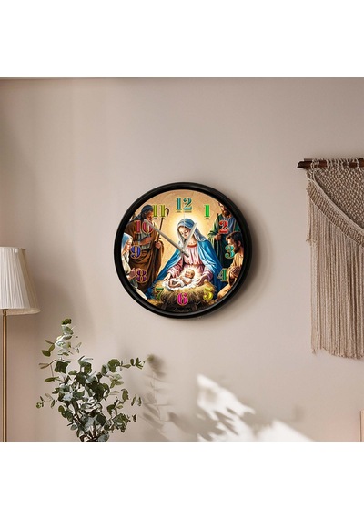 Klasik Aile Ve Işık Temalı Dekoratif Duvar Saati 28 Cm Sessiz Mekanizma Çok Renkli