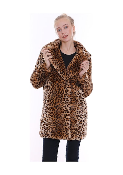 RedpointJackets - Suni Kürk Leopar Desenli Kadın Kaban
