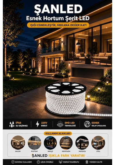 Hortum Esnek 220v Şerit Led Beyaz 3 Metre 3 M