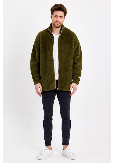 JAHR MARC Fermuarlı Oversize Yeşil Peluş Ceket - M Yeşil