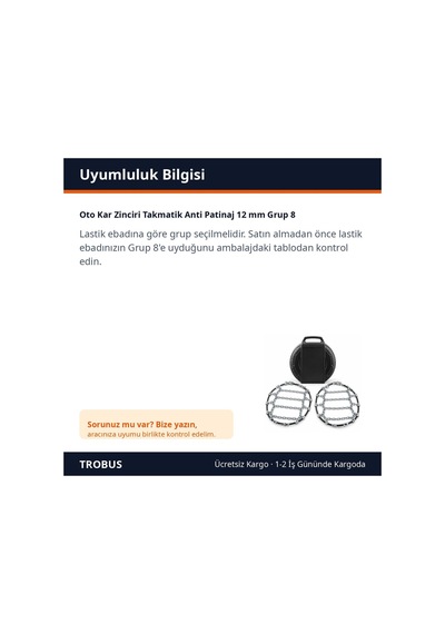 Trobus Oto Kar Zinciri Takmatik Anti Patinaj 12 Mm Grup 8 Universal