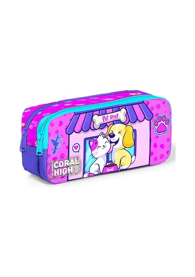 Coral High Kedi Köpek İki Bölmeli Kalem Çantası - Kız Çocuk Çok Renkli