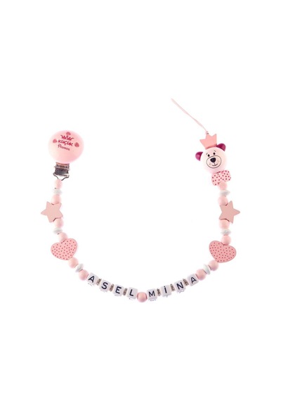 İsimli Emzik Zinciri - Emzik Askısı - Bebek Bez068 Pembe