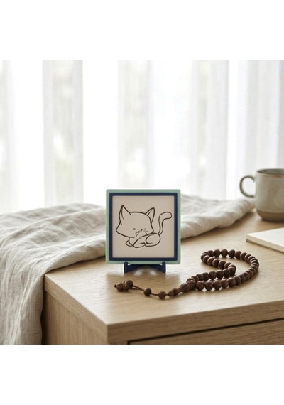 Çağdaş Tasarım Kıvrılan Kedi Motifli Dekoratif Parça, Çalışma Masanız İçin Anlam Dolu Hediye 10x10cm