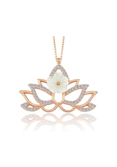 Işıltılı Lotus Manolya Çiçeği Rose Renk Flowers Gümüş Kolye