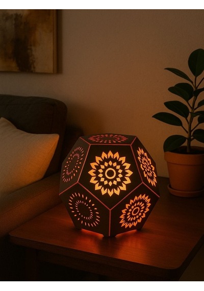 3d Geometrik Lazer Kesim Akrelik Lamba Mandala Desenli Işık Küresi Çok Renkli