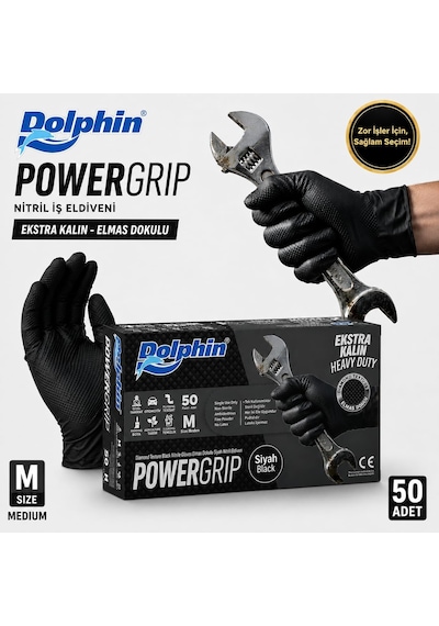 Tr Dolphin Nitril Powergrip Ekstra Kalın Elmas Dokulu İş Eldiveni M 50'li Paket Diğer