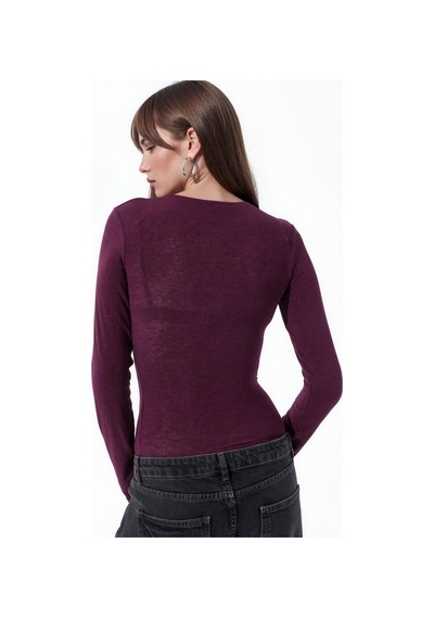 Hiccup Busem Slim Fit Uzun Kollu Transparan Bluz Bordo - Kırmızı