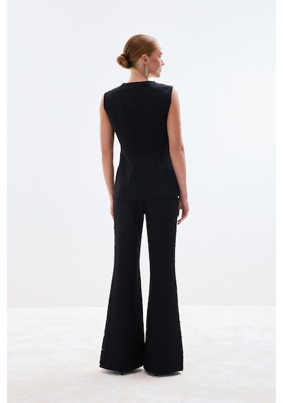 Sateen İncili Kruvaze Yelek - Siyah-136841 Siyah