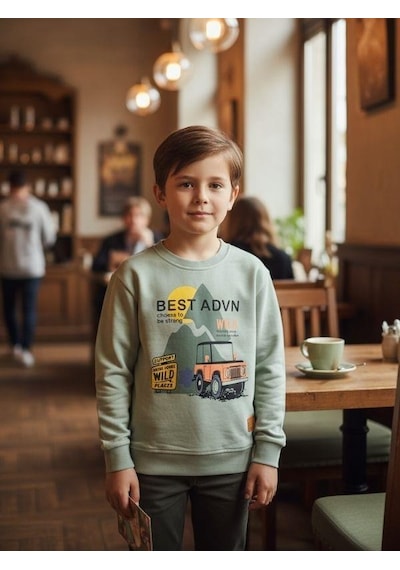 Zekids Erkek Çocuk Pamuklu Best Advn Yazılı İnce Uzun Kollu T-shirt-16342 Haki