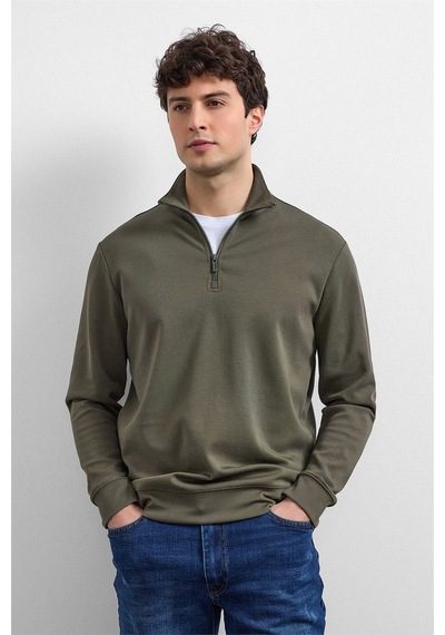 Backandbond Haki Regular Fit Yarım Fermuarlı Sweatshirt