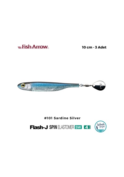 Fish Arrow Flash J Spin Elastomer Sw 10cm 4'' 101 Sardine Silver Silikon Balık 3 Adet