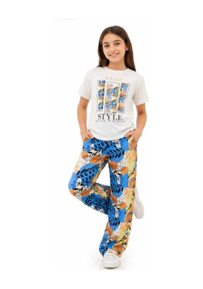 İrem Çocuk Giyim Kız Çocuk Basic Style Yazı Desenli Tişört Pantolonlu Mavi Renk İkili Takım Beyaz İrem Çocuk Giyim Kız Çocuk Basic Style Yazı Desenli Tişört Pantolonlu Mavi Renk İkili Takım Beyaz
