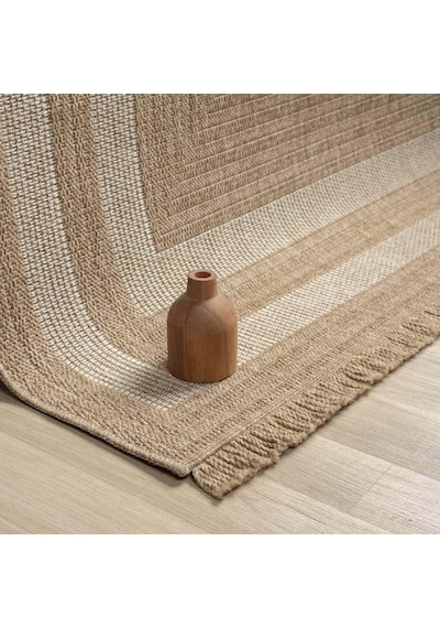 Bej Krem Dikdörtgen Desenli Modern Halı - L668bın Kahve
