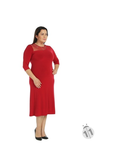 4089K-Nidya Moda Büyük Beden Sandy Elbise Kırmızı