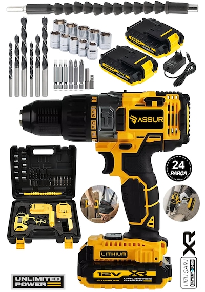 Assur ASR030 12V 1.5 AH Şarjlı Matkap Vidalama Sarı