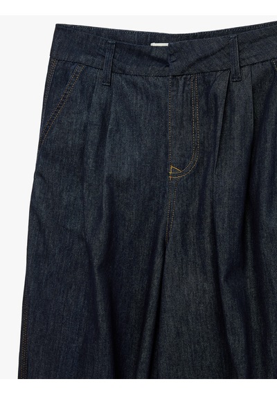 Koton Pamuklu Rahat Kalıp Stoperli Paça Düğmeli Cepli Denim Pantolon Koyu İndigo 7wal40131md Indigo