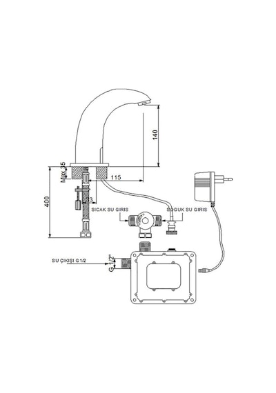 Newarc 510523 Elite Fotoselli Lavabo Bataryası Pilli-Elektrikli