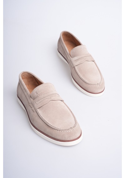 Fame Step Hakiki Deri Erkek Loafer Ayakkabı Süet Günlük Rahat Casual Mokasen Siena Bej