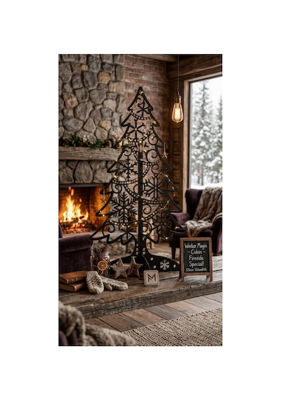 53 Cm Mat Siyah Metal Yılbaşı Ağacı Biblo - Kar Tanesi Detaylı Modern Yılbaşı Süsleme Standı Kahverengi - 942751326