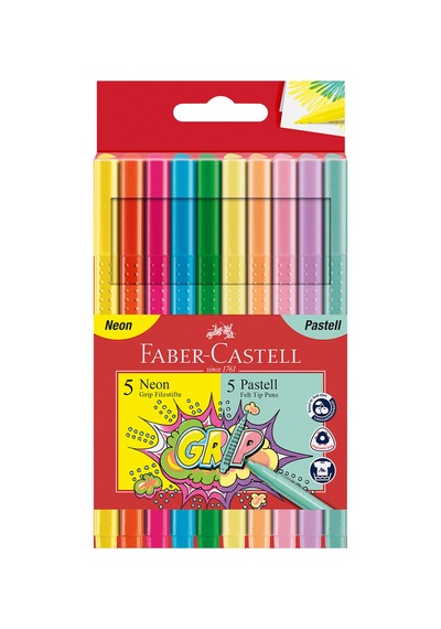 Grip Keçeli Kalem,neon,pastel 10'lu,ergonomik Üçgen Şekil,canlı Renkler