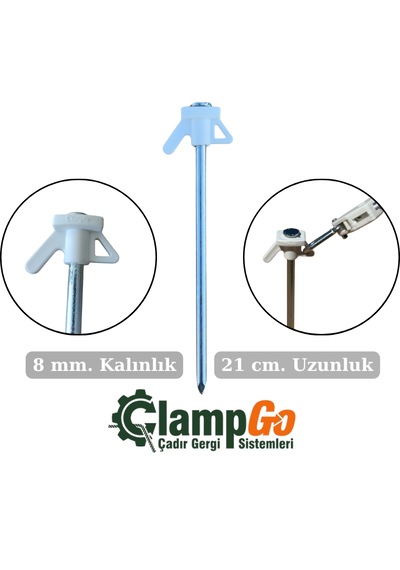 Clampgo Sert Zemin Çadır-tente-tarp Kazığı 8 Mm Kalınlığında 21 Cm Uzunluğunda 6 Adet Beyaz