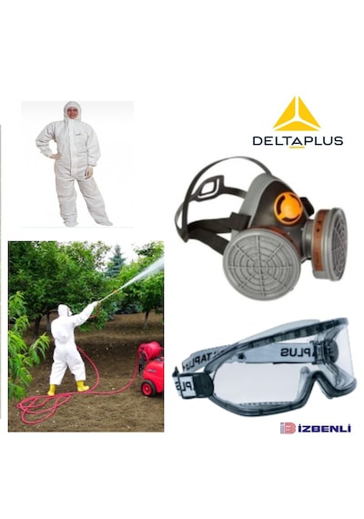Delta Plus M6400 A2 Tarım İlaçlama İçin Yarım Yüz Gaz Maskesi Filtre İle Beraber + Goggle Gözlük + Tulum Tam Set