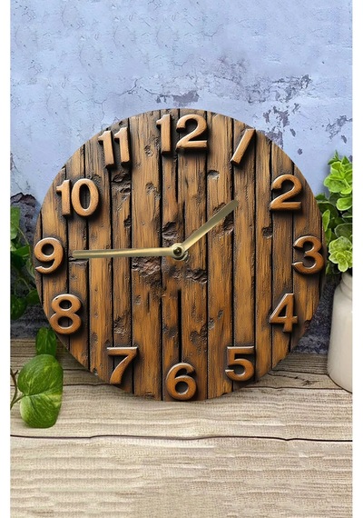 Rustik Ahşap Desenli 3d Görünümlü Mdf Duvar Saati 33 Cm Sdw86 Renkli