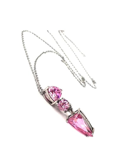 Pembe Zirkon Taşlı Gümüş Modern Kolye