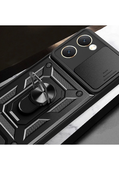Vivo Y18 Kılıf Magnetik Standlı Kamera Korumalı Zore Sürgülü Vega Kapak