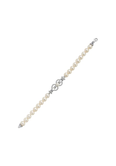 Çiçek Desenli Doğal İnci Kadın Bileklik 19 Cm / Rose Gümüş