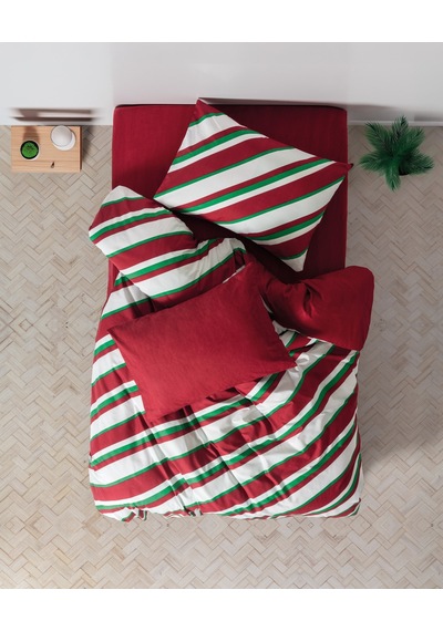 Cozy Home Festive Tek Kişilik Lastikli Çarşaflı Nevresim Takımı Merry Kırmızı Kırmızı