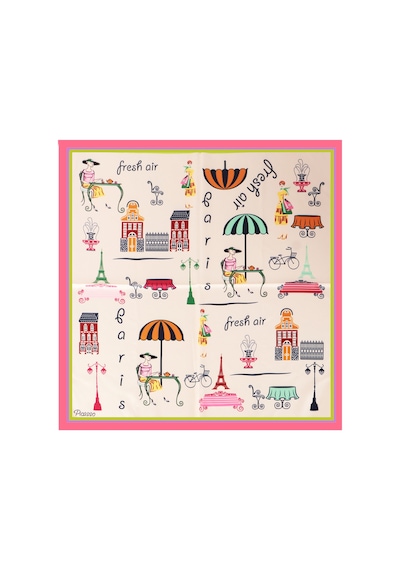 Inno 60x60 Cm Premium Saten Desenli Dikişli Fular Pembe