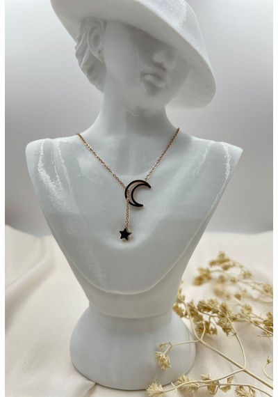 Lunarie Rose Altın Ay Ve Yıldız Sallantılı Kolye Rose Gold