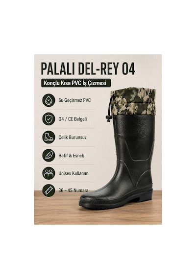 Del-rey O4 Ce Belgeli Su Geçirmez Pvc Kısa İş Çizmesi Konçlu Unisex Bahçe Kurye Oto Yıkama Çizmesi Siyah