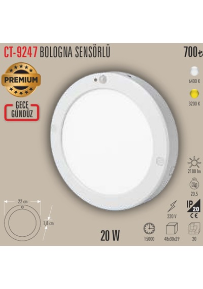 Ct-9247bologna Sensörlü Spot 1 Adet Beyaz