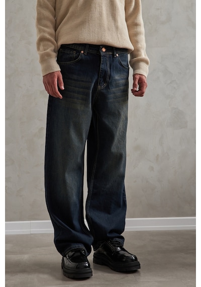 Erkek Ekstra Baggy Jean Pantolon Koyu Mavi