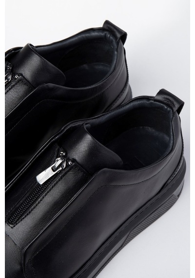 Ducavelli Ventu Erkek Hakiki Deri Sneaker, Fermuarlı Sneaker, Hakiki Deri Sneaker, Erkek Sneaker Siyah