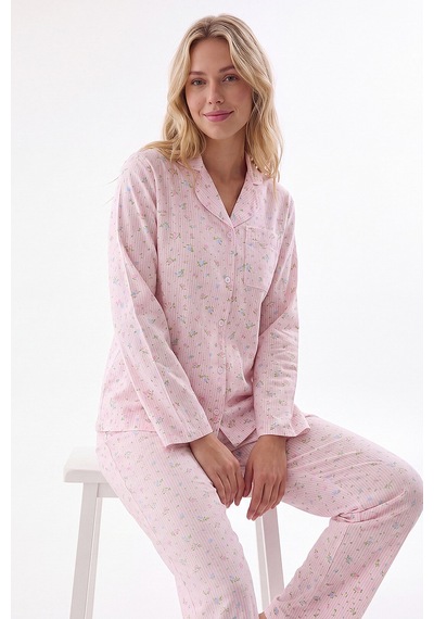 Nbb Pembe Çiçekli Önden Düğmeli Pijama Takım